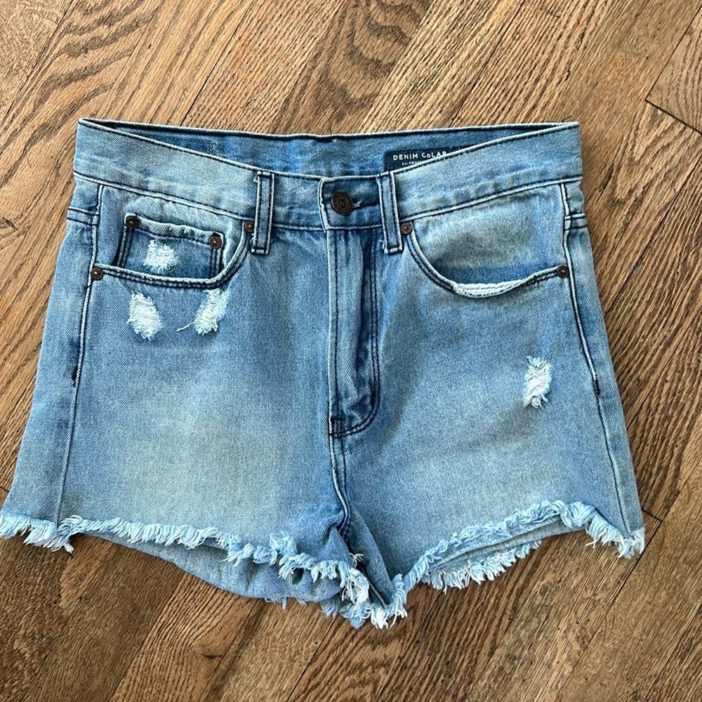 Denim CoLab Saltwater & Song Cutoff Jean Shorts in Blue Sz 27